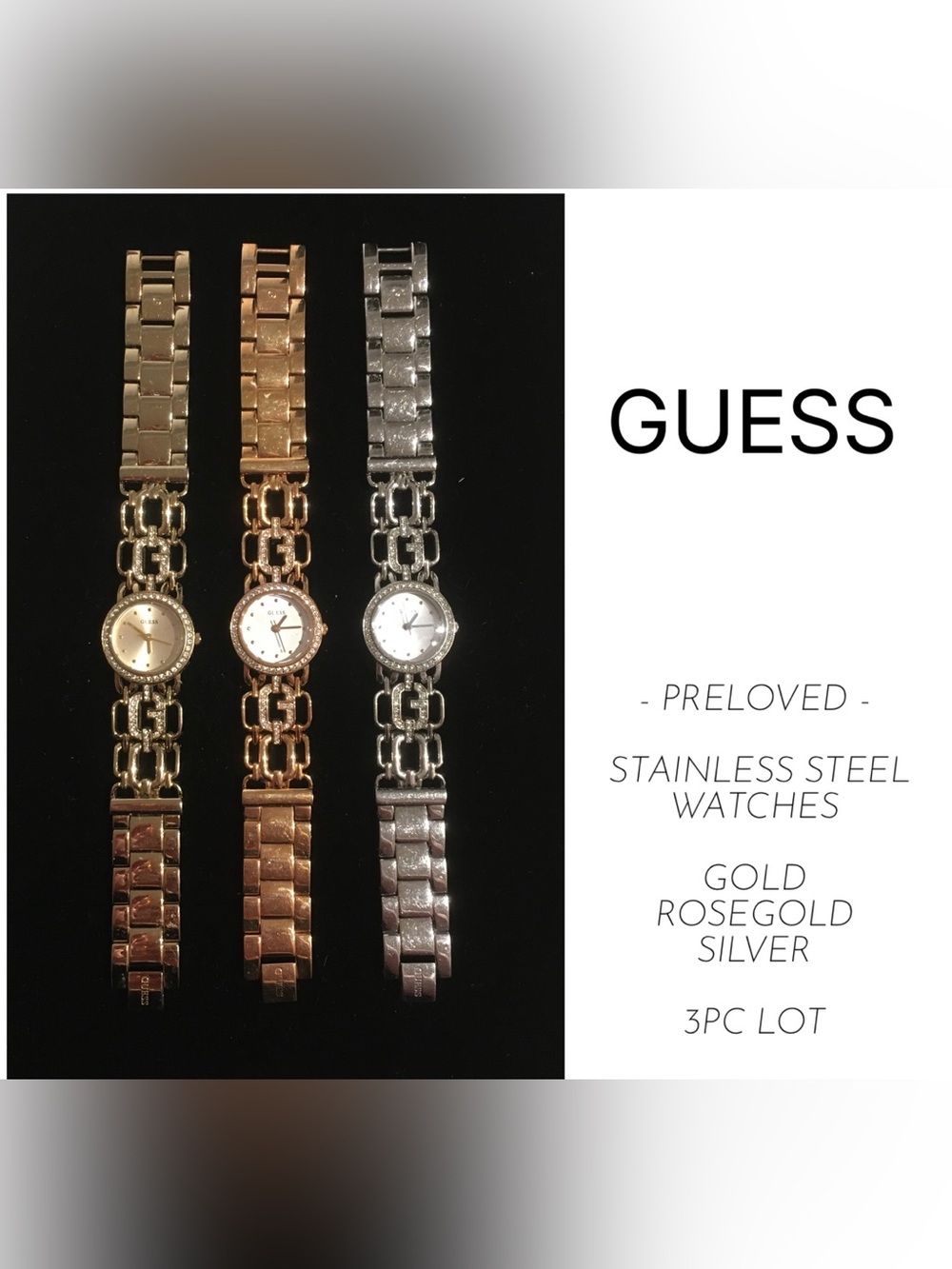 GUESS - 3PCS - PRELOVED STAINLESS STEEL WATCHES - SILVER / GOLD / ROSEGOLD WATCH